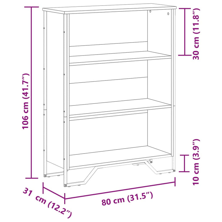 bogreol 80x31x106 cm konstrueret træ sort