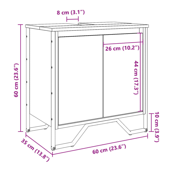 underskab til håndvask 60x35x60 cm konstrueret træ røget eg