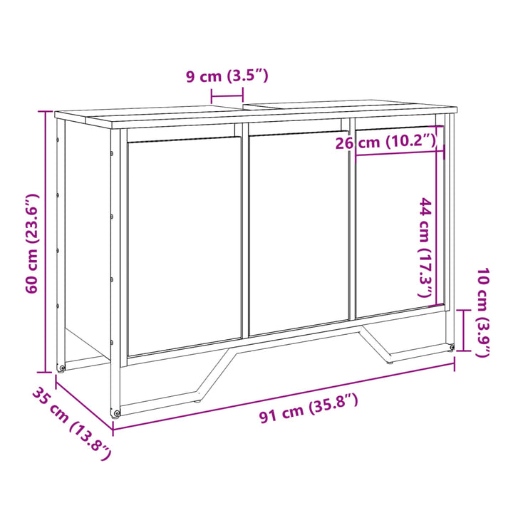 underskab til vask 91x35x60 cm konstrueret træ grå sonoma-eg