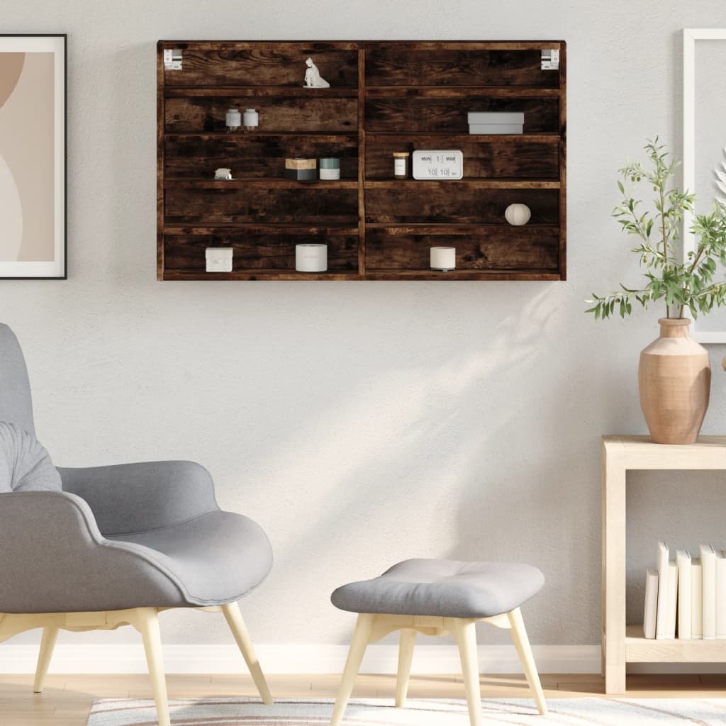 vitrineskab 100x15x58 cm konstrueret træ røget egetræsfarve