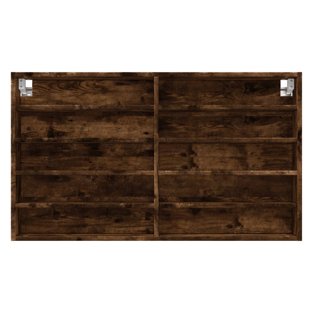 vitrineskab 100x15x58 cm konstrueret træ røget egetræsfarve