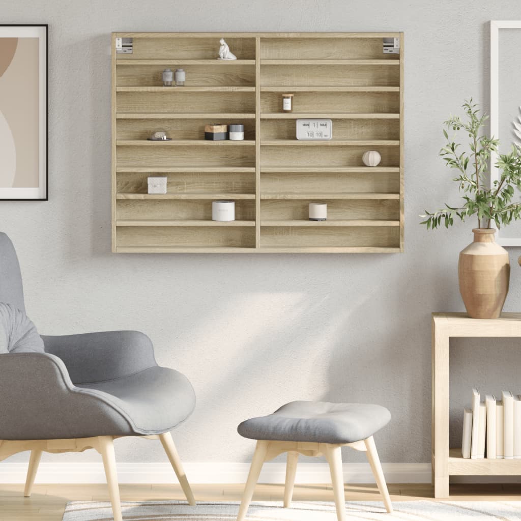 vitrineskab 100x8,5x75 cm konstrueret træ sonoma-eg