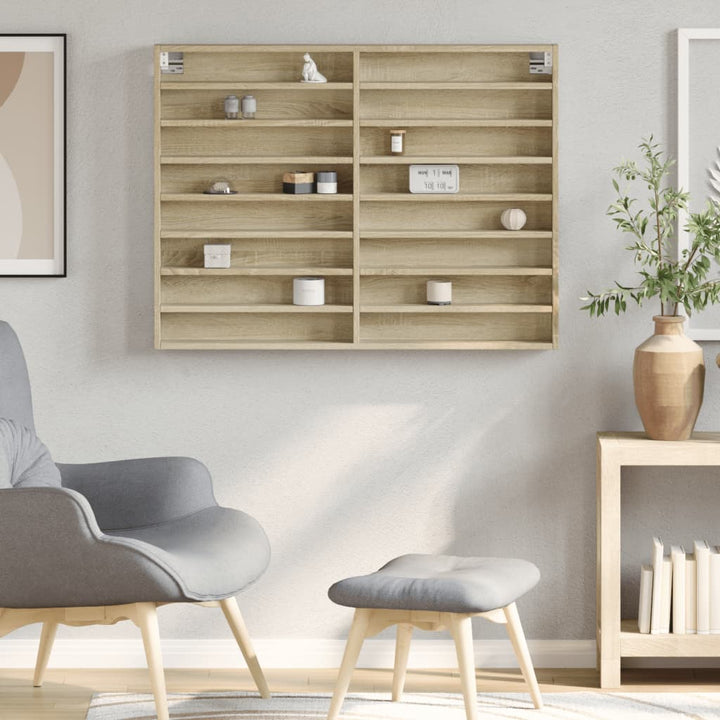 vitrineskab 100x8,5x75 cm konstrueret træ sonoma-eg