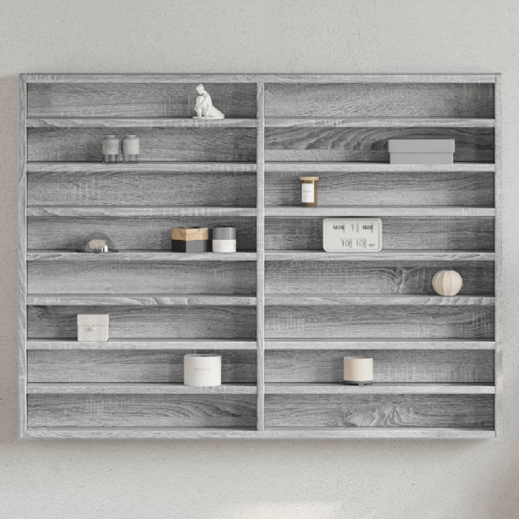vitrineskab 100x8,5x75 cm konstrueret træ grå sonoma-eg