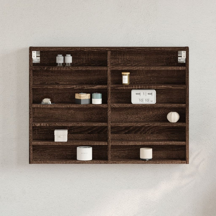 vitrineskab 80x8,5x58 cm konstrueret træ brun egetræsfarve