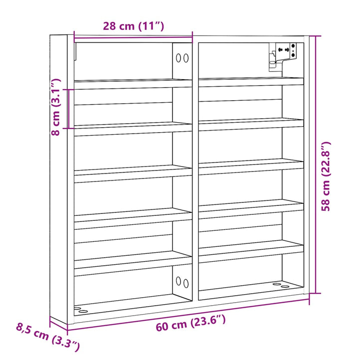 vitrineskab 60x8,5x58 cm konstrueret træ hvid