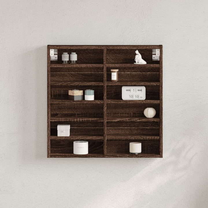 vitrineskab 60x8,5x58 cm konstrueret træ brun egetræsfarve