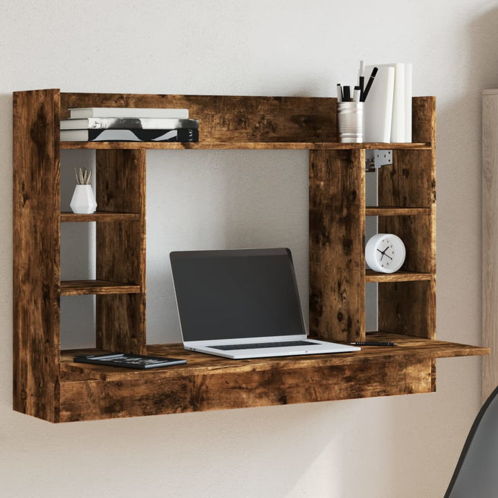 væghængt skrivebord 105x48x75 cm konstrueret træ røget egetræ