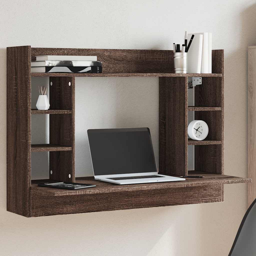 væghængt skrivebord 105x48x75 cm konstrueret træ brun egetræ