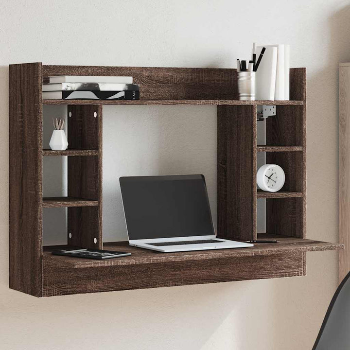 væghængt skrivebord 105x48x75 cm konstrueret træ brun egetræ