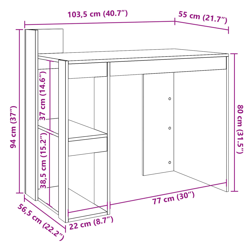 skrivebord 103,5x56,5x94 cm konstrueret træ brun egetræsfarve
