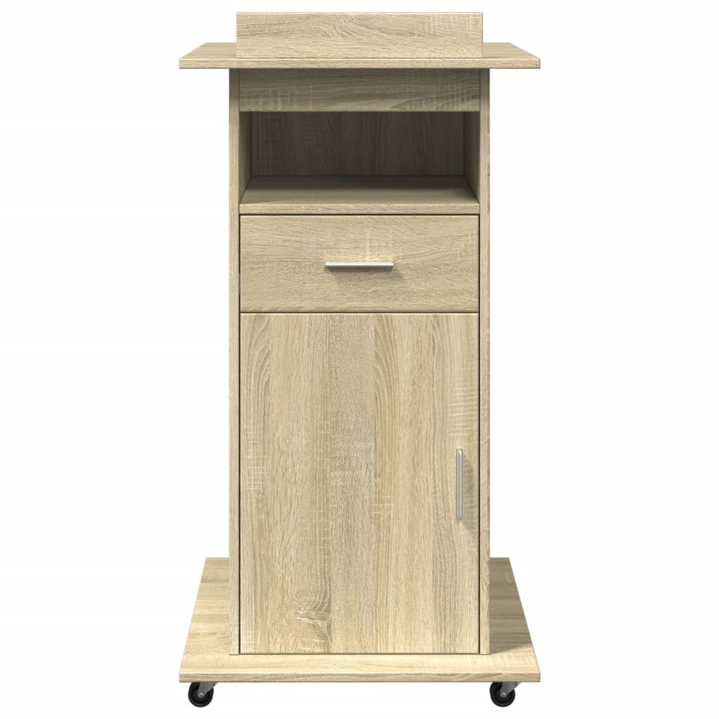 talerstol med hjul skuffe 55x55x107cm konstrueret træ sonoma eg