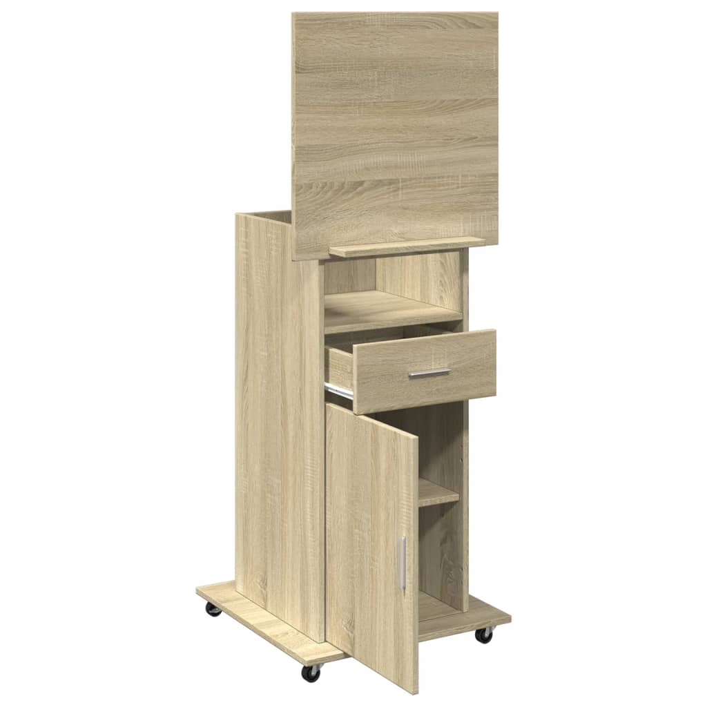 talerstol med hjul skuffe 55x55x107cm konstrueret træ sonoma eg