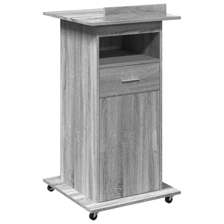 talerstol med hjul og skuffe 55x55x107 cm konstrueret træ