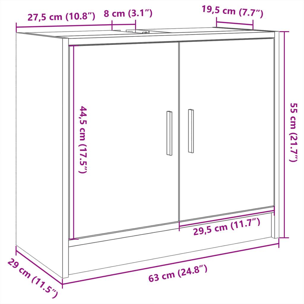 underskab 63x29x55 cm konstrueret træ grå sonoma-eg