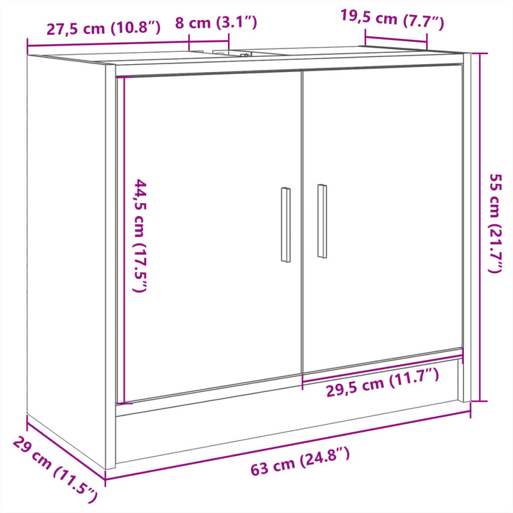 underskab 63x29x55 cm konstrueret træ grå sonoma-eg
