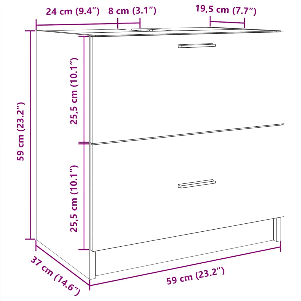 underskab til håndvask 59x37x59 cm konstrueret træ hvid