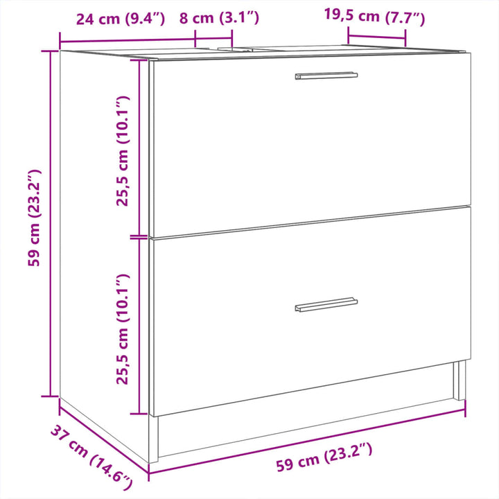 underskab til håndvask 59x37x59 cm konstrueret træ røget eg