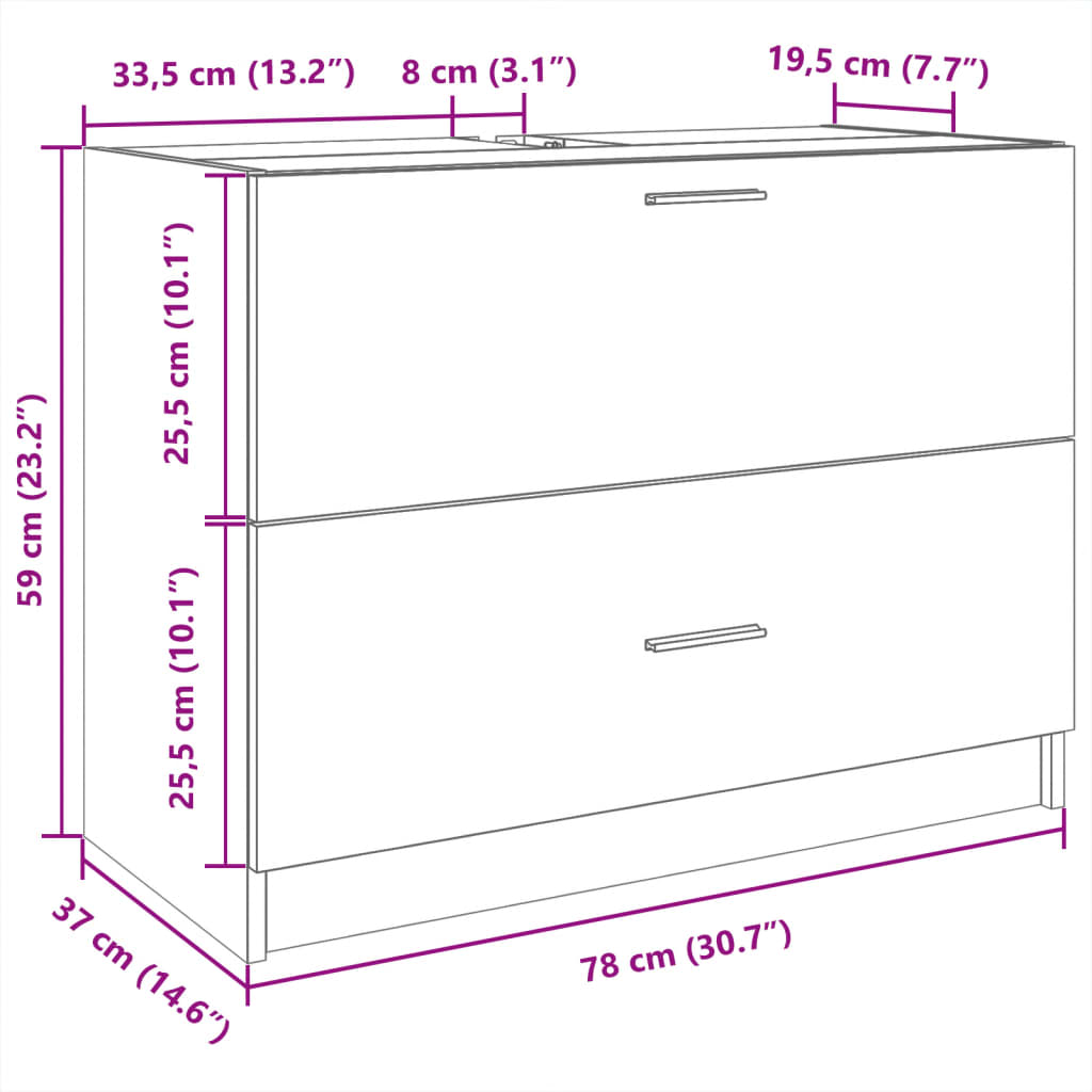 underskab til håndvask 78x37x59 cm konstrueret træ sort