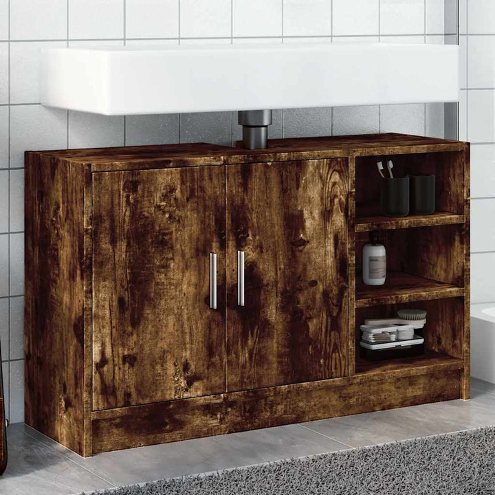 underskab til håndvask 90x29x55 cm konstrueret træ røget eg