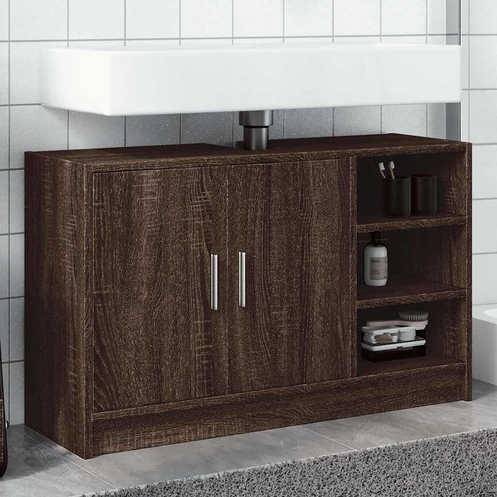 underskab til håndvask 90x29x55 cm konstrueret træ brunt eg