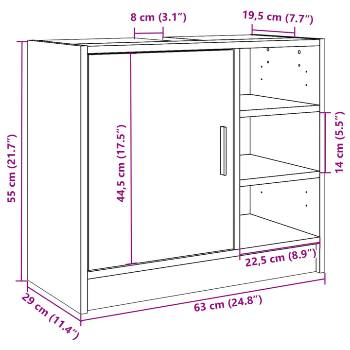 underskab til håndvask 63x29x55 cm konstrueret træ betongrå