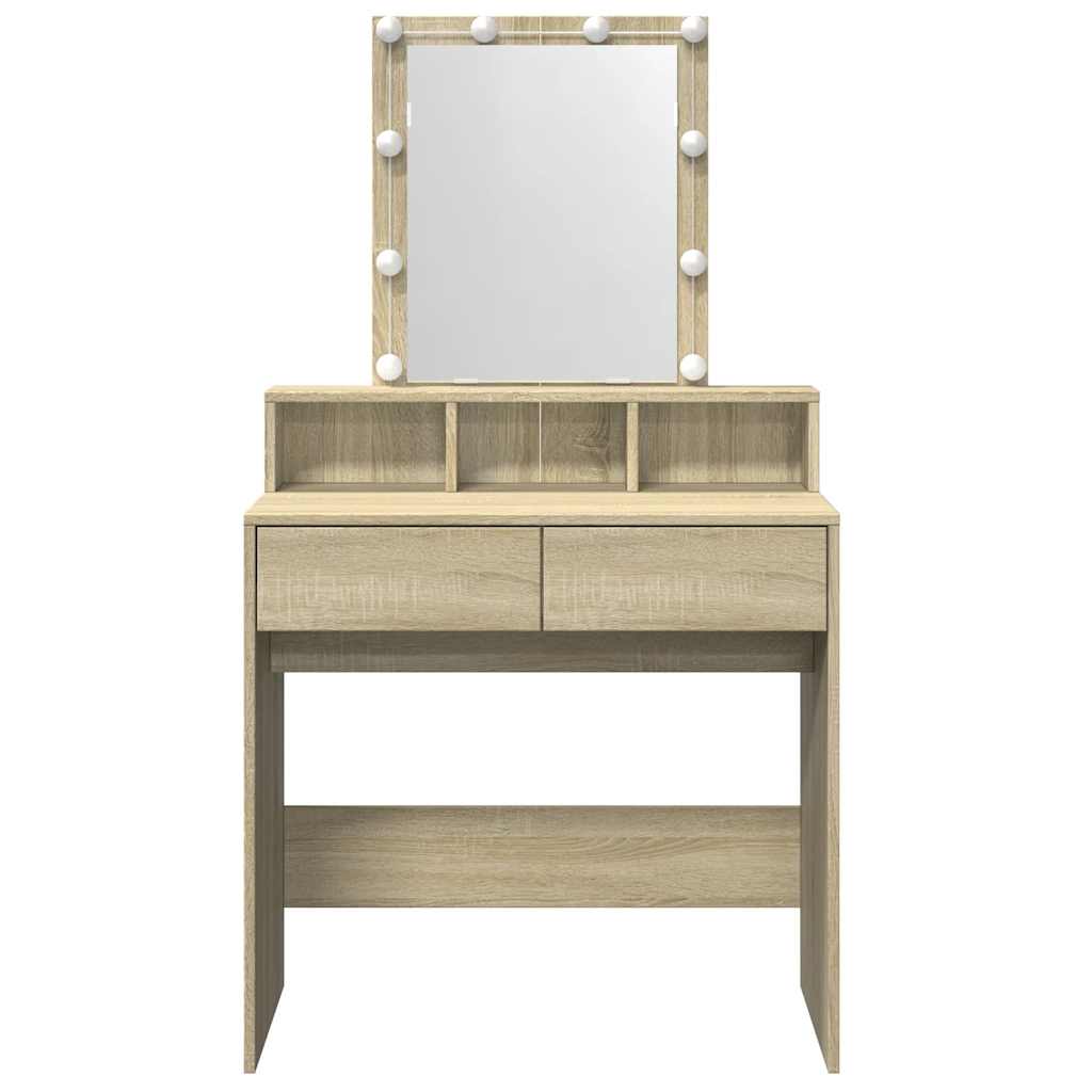 makeupbord med LED-lys 80x41x144,5 cm brun sonoma-eg