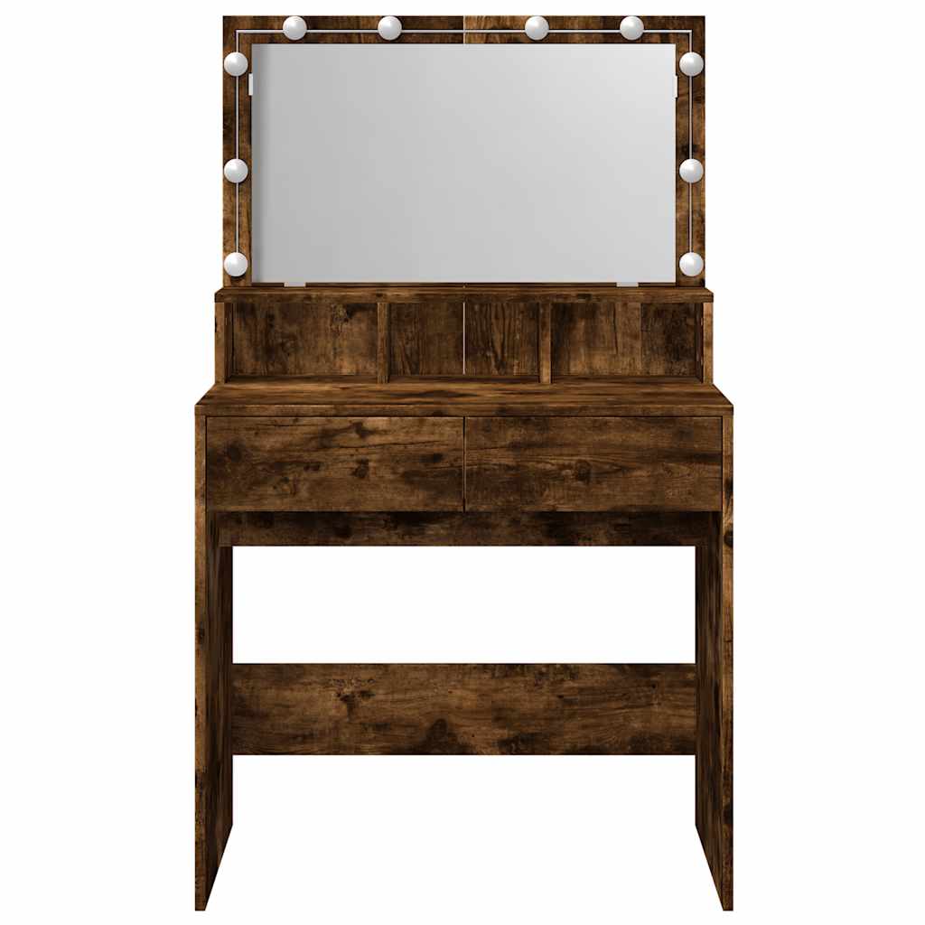 makeupbord med LED-lys 80x41x134,5 cm røget egetræsfarve