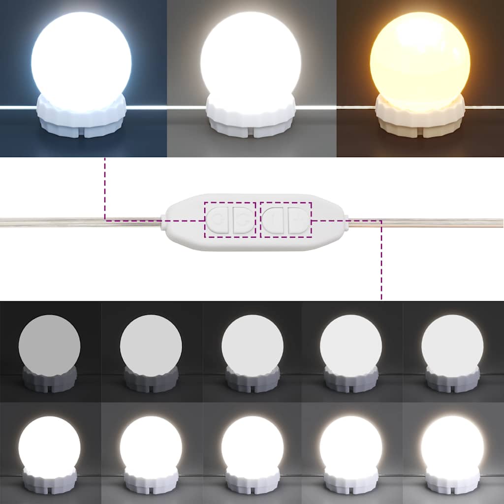 makeupbord med LED-lys 100x40x130 cm hvid