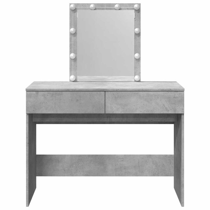 makeupbord med LED-lys 100x40x130 cm betongrå