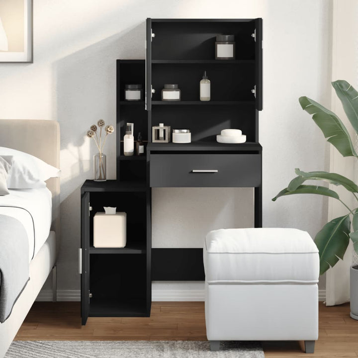 makeupbord med skab 80x35x132 cm sort