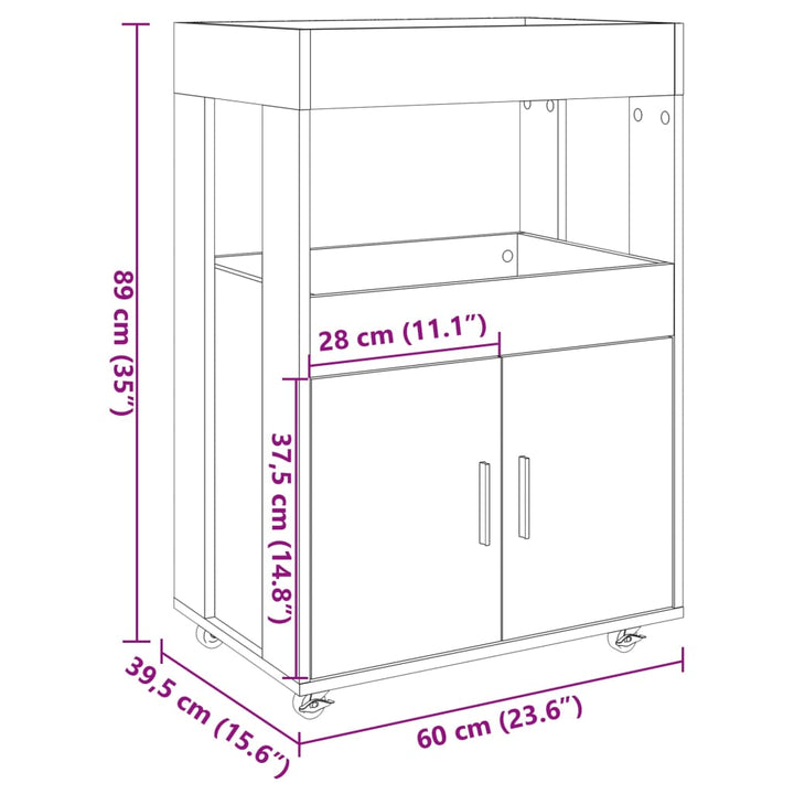 barvogn 60x39,5x89 cm konstrueret træ røget egetræsfarve