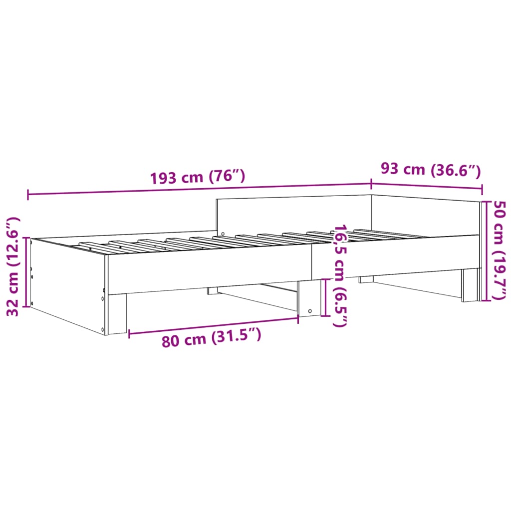 sengeramme 90x190 cm konstrueret træ betongrå