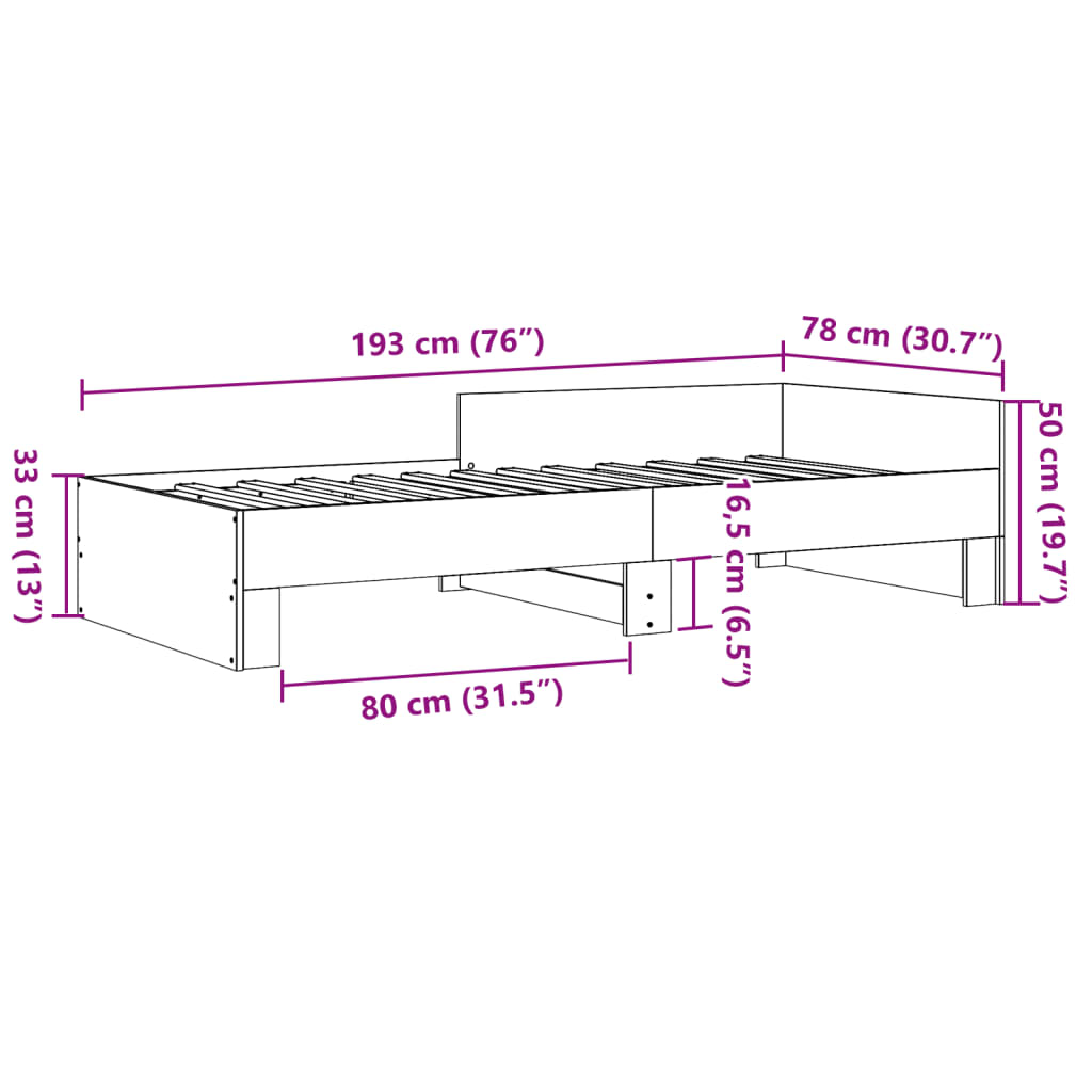 sengeramme 75x190 cm konstrueret træ sort