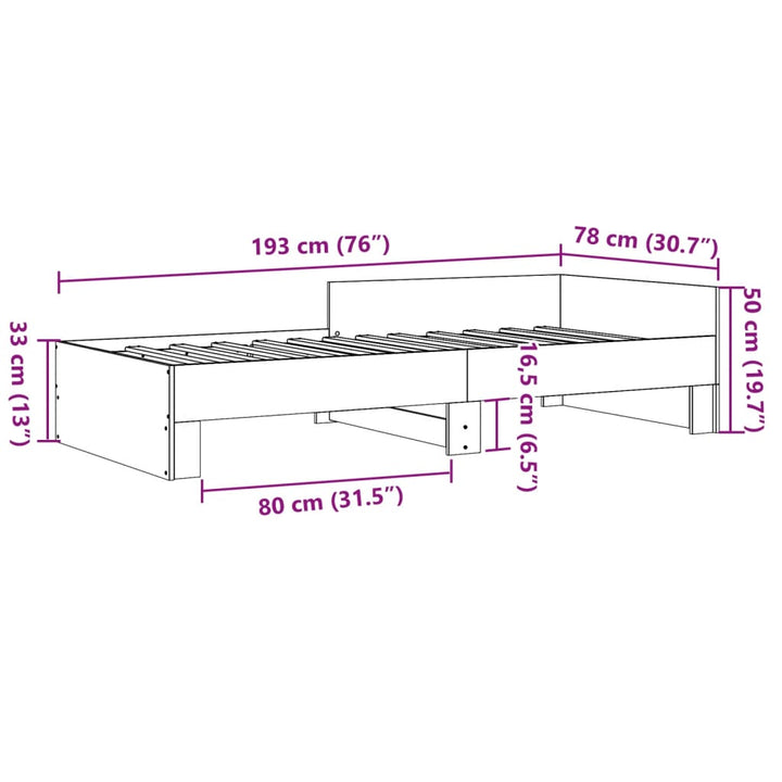 sengeramme 75x190 cm konstrueret træ grå sonoma-eg