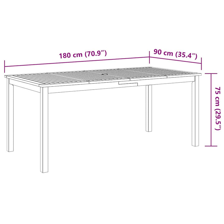 spisebordssæt til haven 7 dele 180x90x75 cm massivt akacietræ