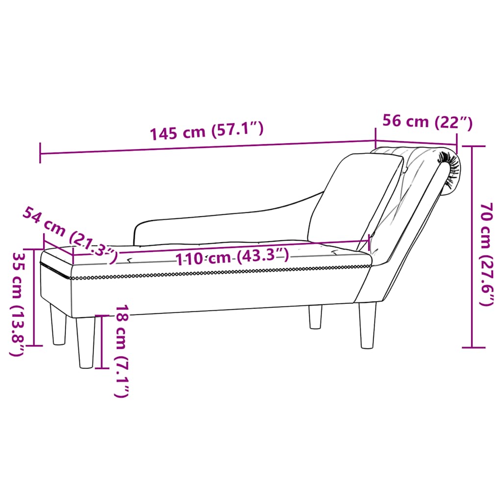 chaiselong med pude og højre armlæn fløjl mørkegrøn