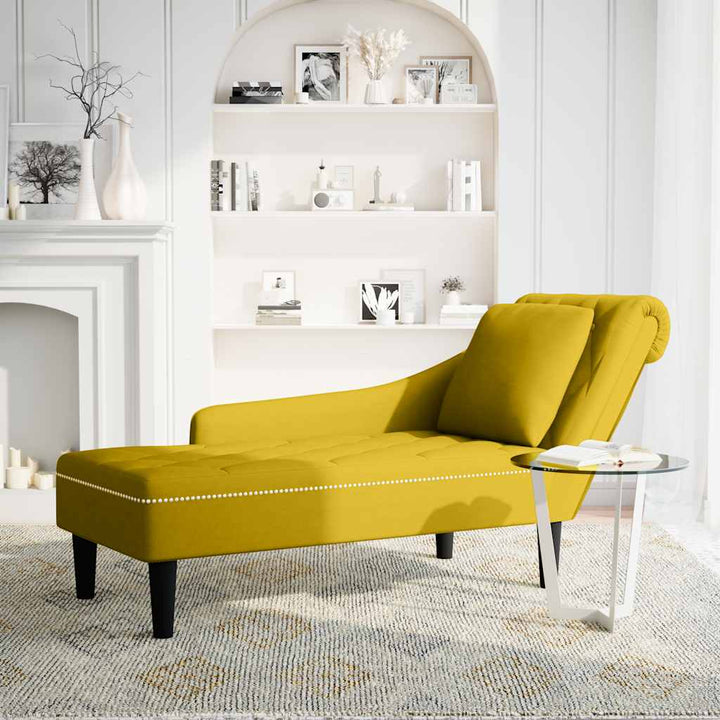 chaiselong med pude og højre armlæn fløjl gul