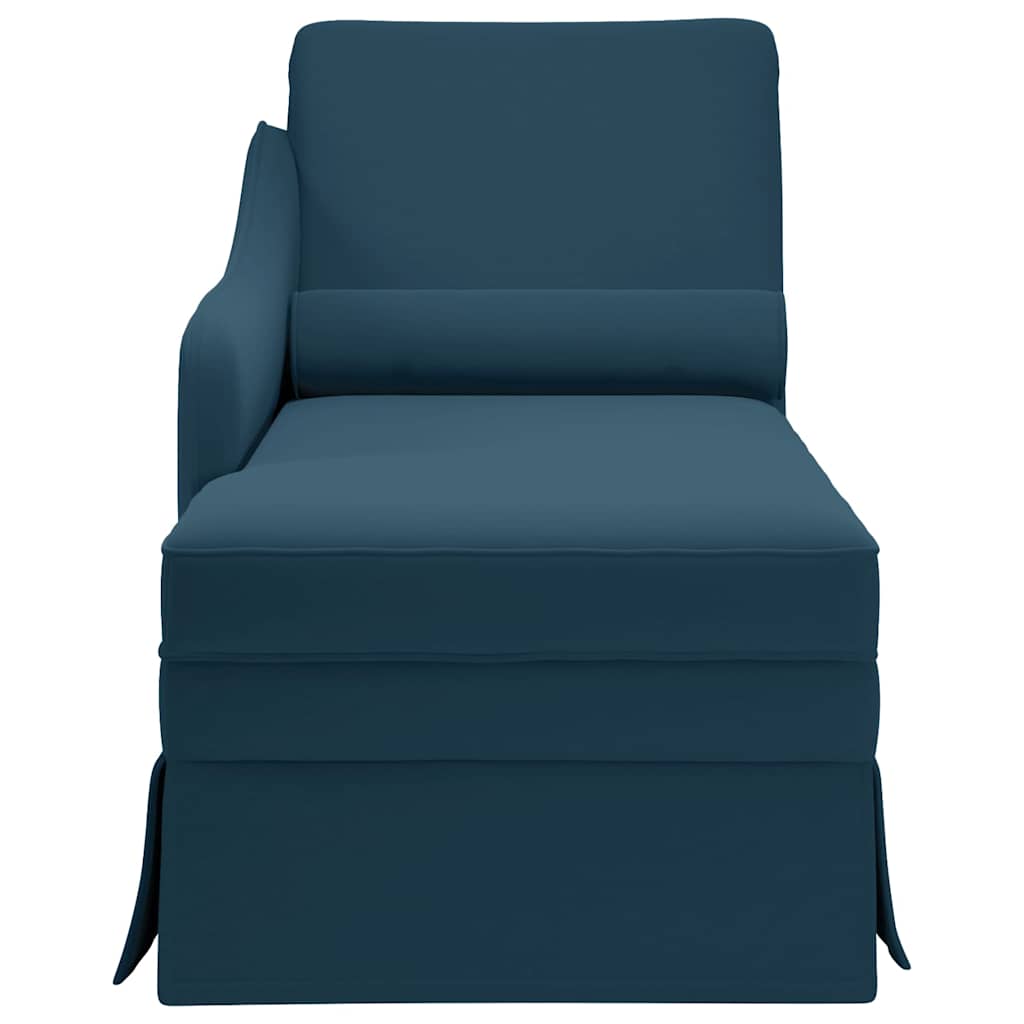chaiselong med bolster og højre armlæn fløjl blå