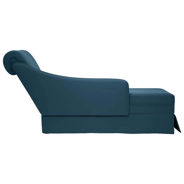chaiselong med bolster og højre armlæn fløjl blå