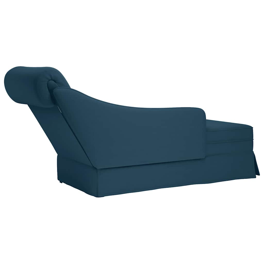 chaiselong med bolster og højre armlæn fløjl blå