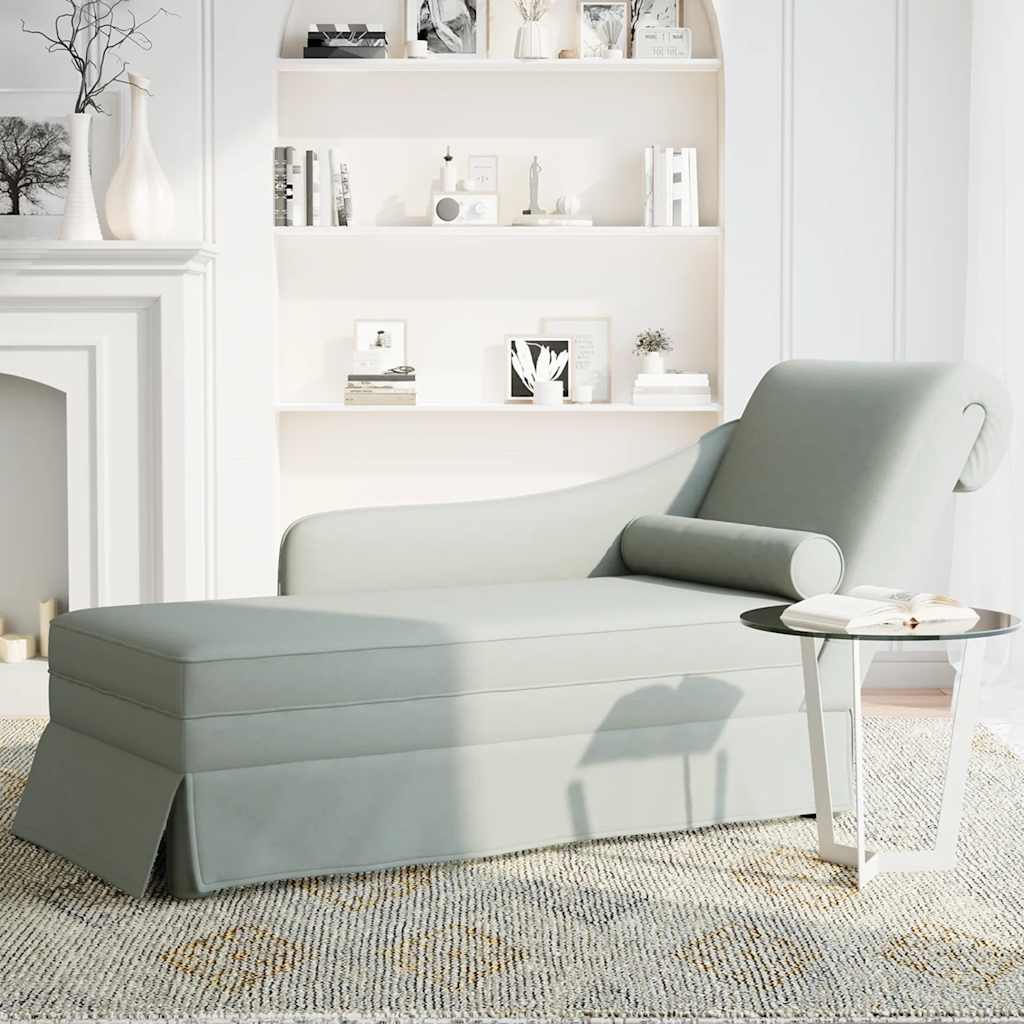 chaiselong med bolster og højre armlæn fløjl lysegrå