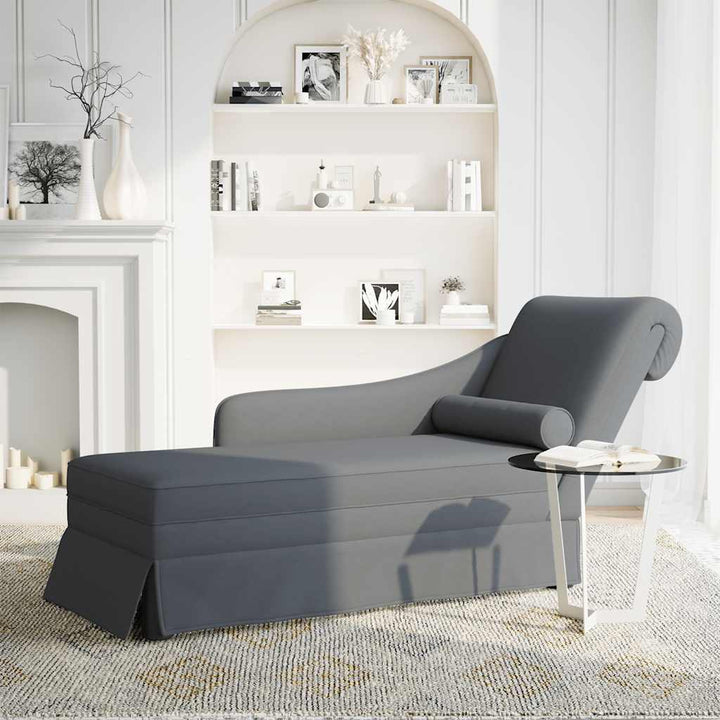 chaiselong med bolster og højre armlæn fløjl mørkegrå