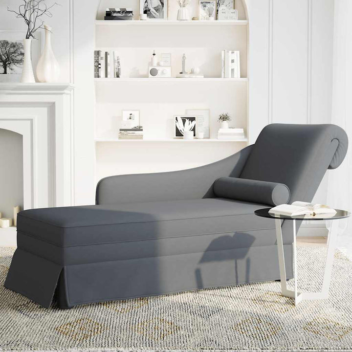 chaiselong med bolster og højre armlæn fløjl mørkegrå