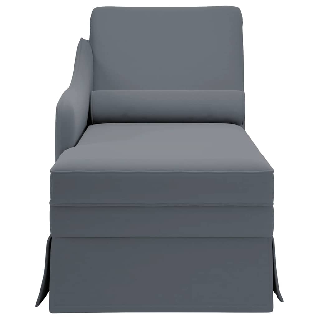 chaiselong med bolster og højre armlæn fløjl mørkegrå