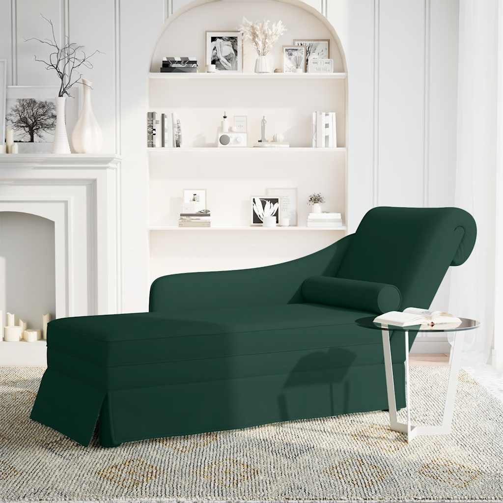chaiselong med bolster og højre armlæn Mørkegrønt fløjl
