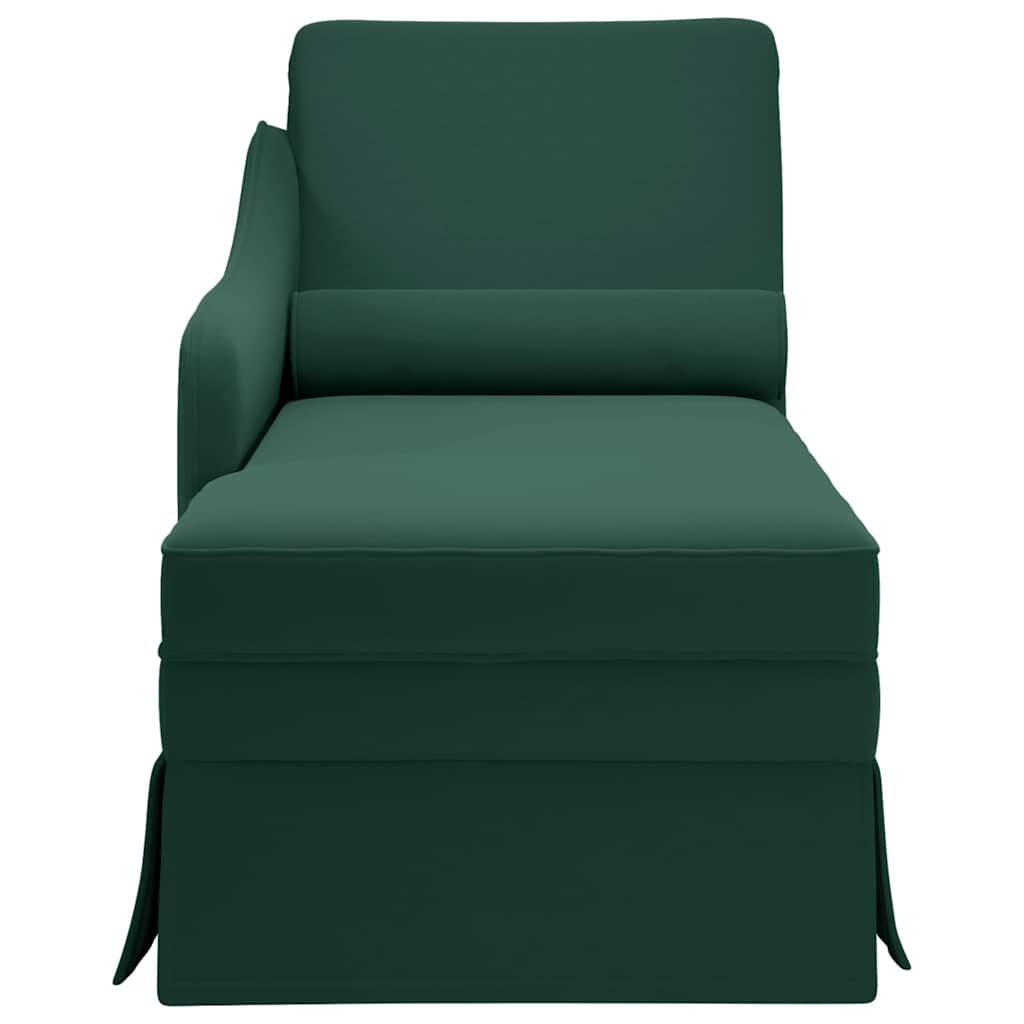 chaiselong med bolster og højre armlæn Mørkegrønt fløjl