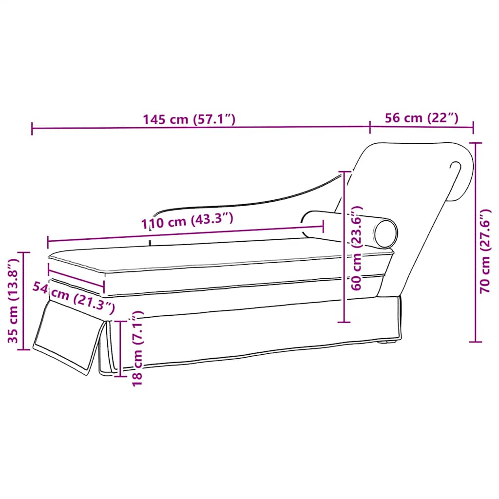chaiselong med bolster og højre armlæn Mørkegrønt fløjl