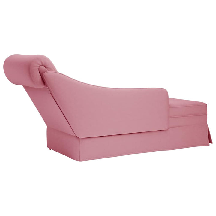 chaiselong med bolster og højre armlæn fløjl lyserød