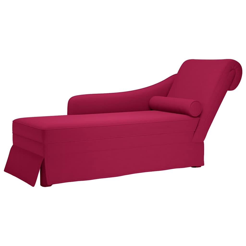 chaiselong med bolster og højre armlæn vinrød fløjl